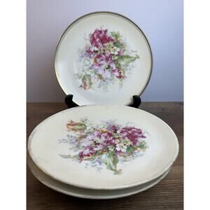 Antique Royal Austria Hand Painted Floral Plates Gold Rim Set of 4
